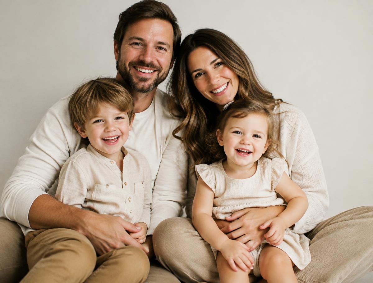 Familieportret van ouders met twee jonge kinderen